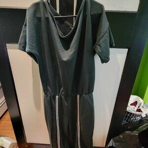 dark green t shirt jumpsuit with white stripe